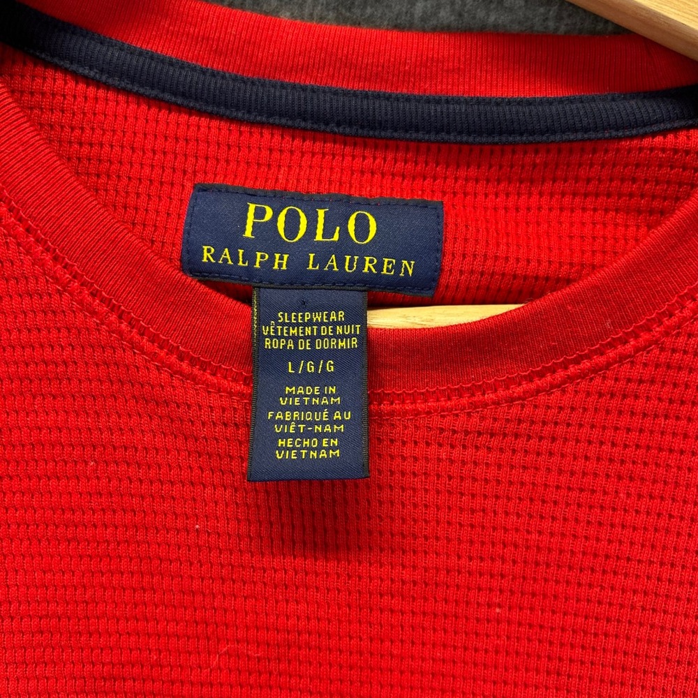 Polo Ralph Lauren Mens Red Waffle Knit Thermal Long Sleeve Sleep Shirt Size L - Picture 4 of 10